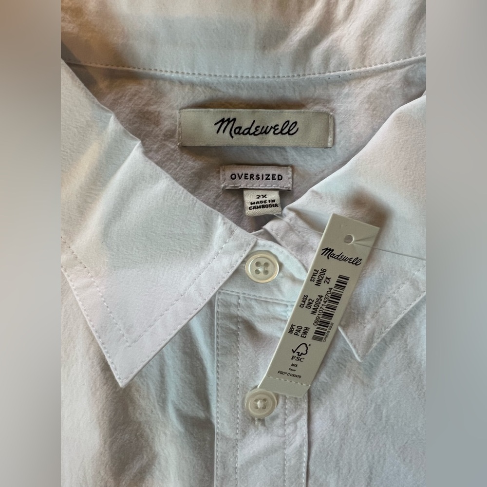 NWT Madewell The Plus Signature Poplin Oversized Button-Up Shirt: 2X White - Picture 8 of 8
